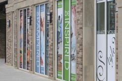 Exterior view: Opaque adhesive window graphic for business window-front