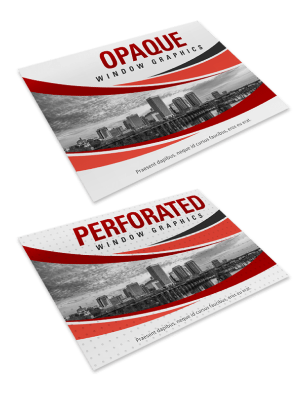 Custom adhesive window graphic options - opaque and peforated - for businesses in Richmond, RVA