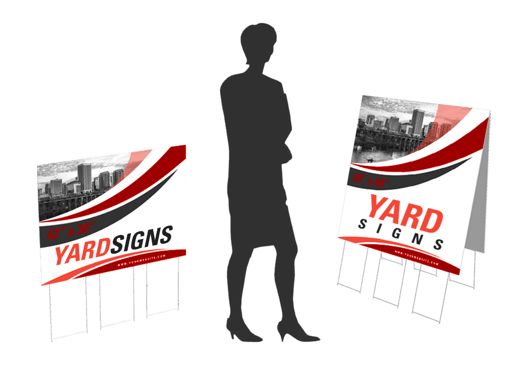 42in x 30 in custom printed fluted plastic yard sign with step stake and A-Frame option
