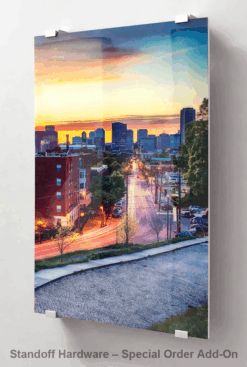 Standoff hardware for custom mounted photo prints