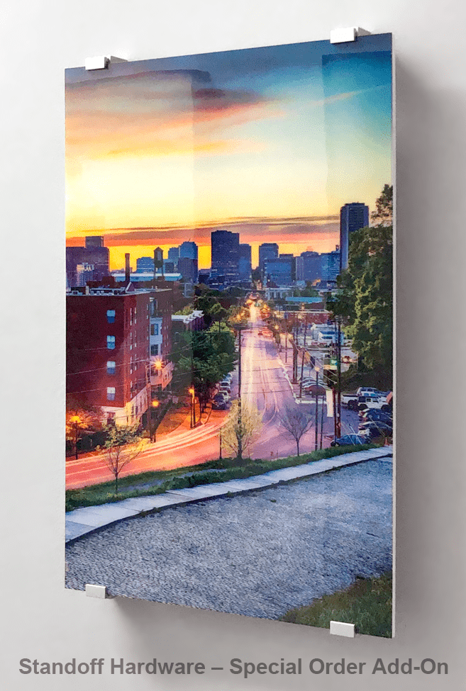 Standoff hardware for custom mounted photo prints