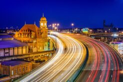 night photo of richmond virginia showing i-95 and main street station
