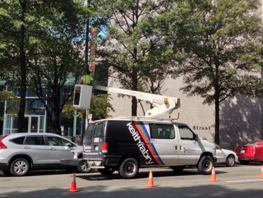 keithfabry install team installing pole banner