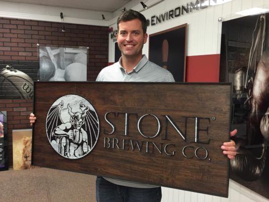 front view of stone brewing sign
