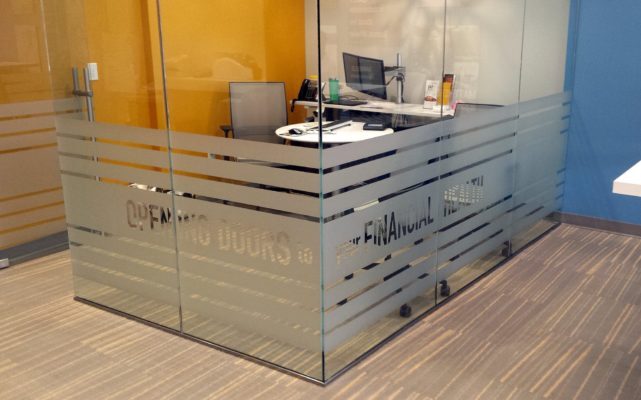 cut frosted vinyl window installation