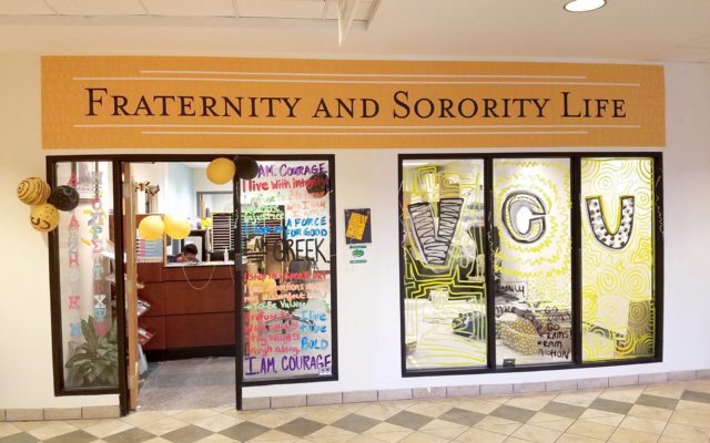 sign above windows for vcu fraternity and sorority life