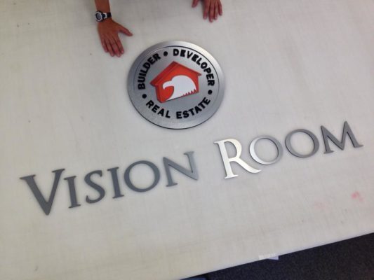 post production signage on table