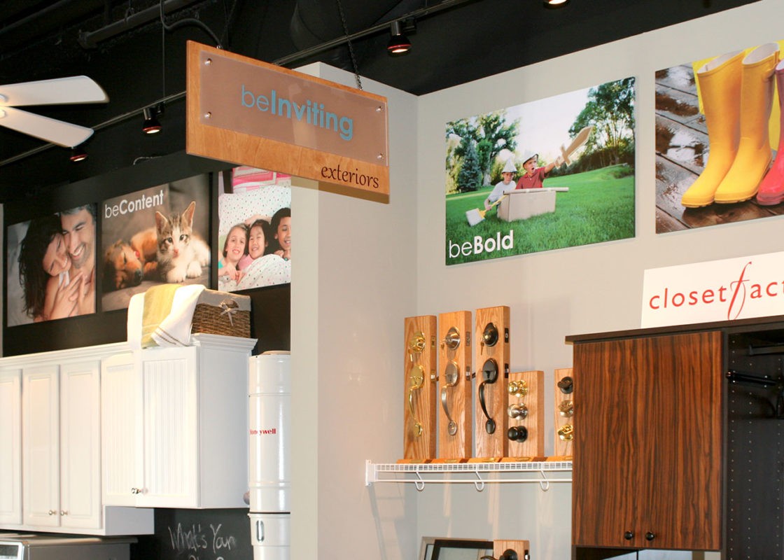 showroom hanging sign and other displays