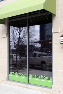 window bottom decal with company slogan