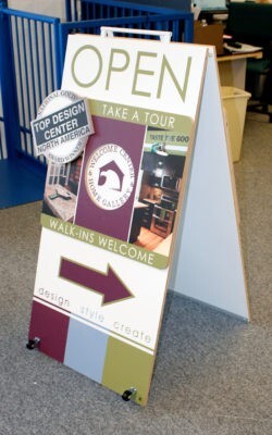 custom a-frame sign with wheels and handles