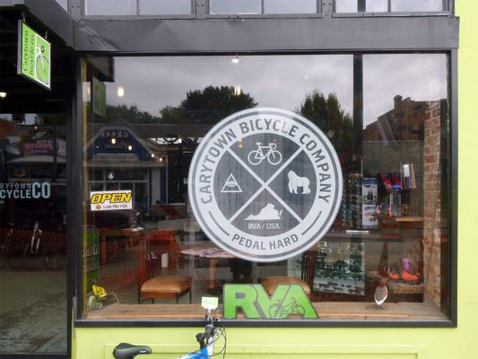 carytown bicycle company window decal