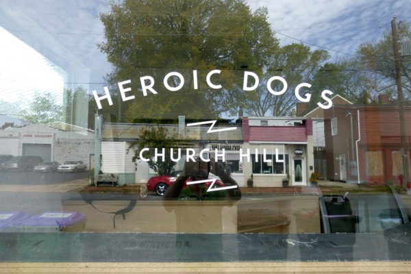 hot dog shop vinyl lettering on window