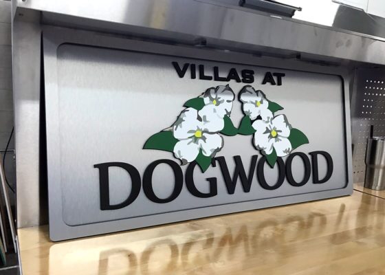 villas at dogwood brushed metal sign