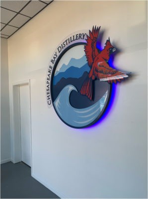 dimensional wall art for chesapeake bay distillery installed