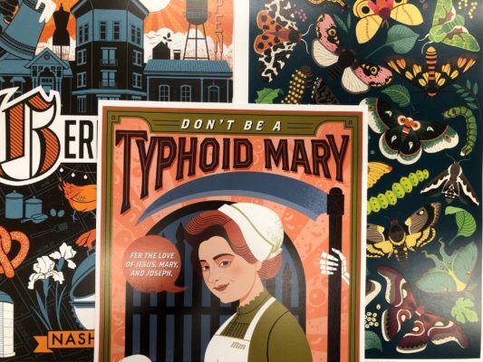 collage of illustrated posters