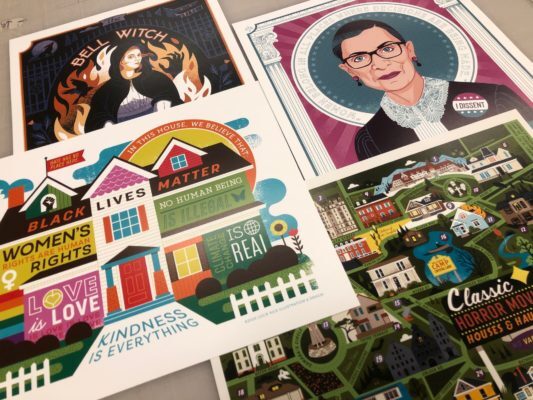 collage of illustrated posters