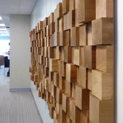 wooden display mounted on wall