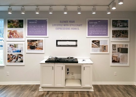 custom signage on wall with frames