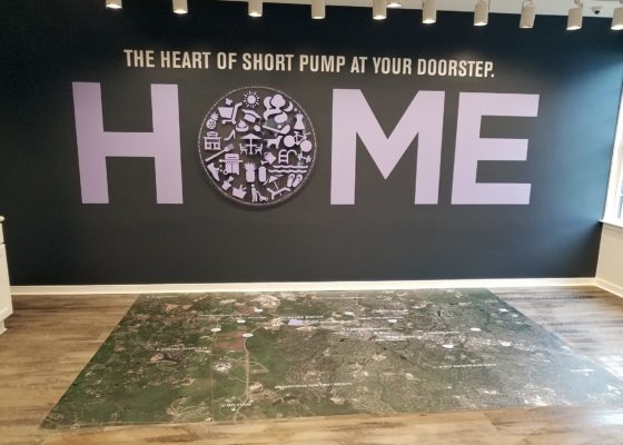 vinyl wall text and acrylic circle display