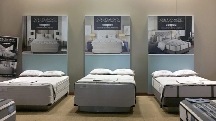 informational floor stands about beds
