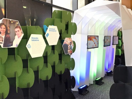 custom display with tv displays and cover with lighting