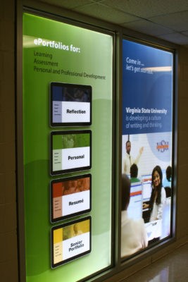 printed backlit media with informational display screens from side