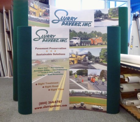 two sizes of curved backdrop displays