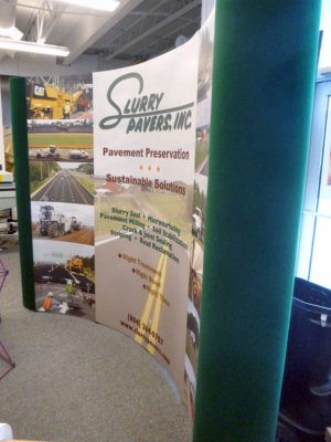 green printed large curved backdrop