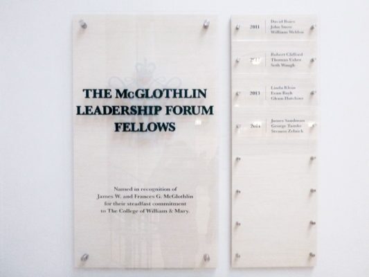 name plaques displayed with standoffs