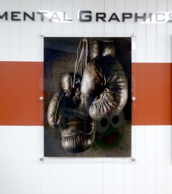 boxing reverse printed acrylic with metal standoffs