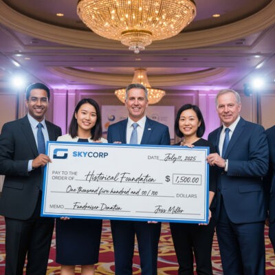 big check for event donation printed on foam core