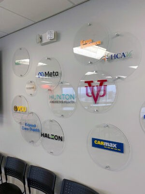 custom shape cut logo acrylic display wall