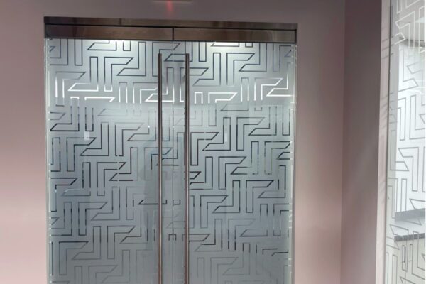 custom cut frosted vinyl window graphic for business restaurant, event, office