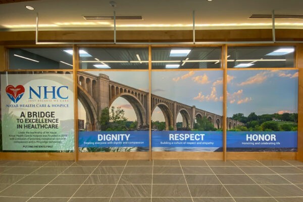 custom printed installed window graphics wall mural design lobby decor installation