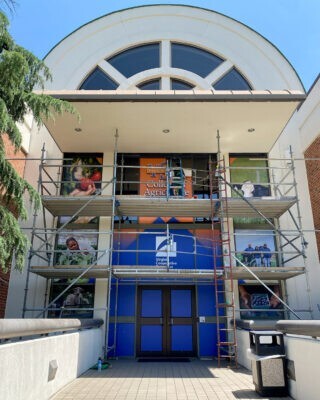 scaffold installation window wall mural custom graphics