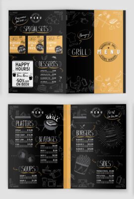 custom printed designed waterproof menus folded