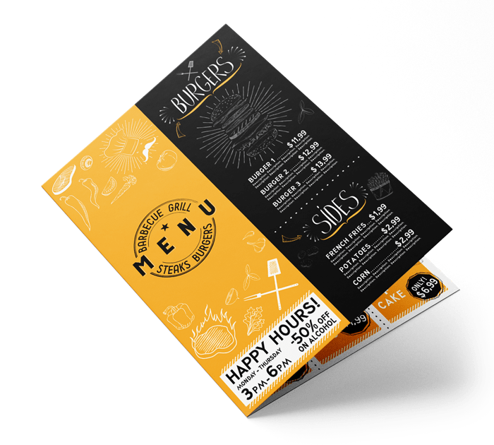 custom printed designed waterproof menus folded