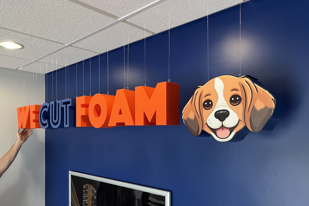custom cut design painted printed hanging foam signage display