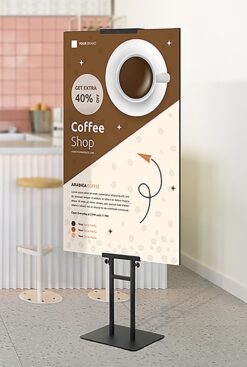 low profile foamcore sign stand for businesses restaurants venues or events, stable base, custom printed, replaceable, menu board sign