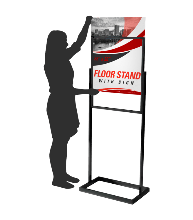 replaceable floor stand sign, metal, stable, for business, restaurant, venue, or event