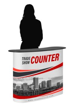 pop up tradeshow event podium booth. collapsible sturdy, custom printed for business, event