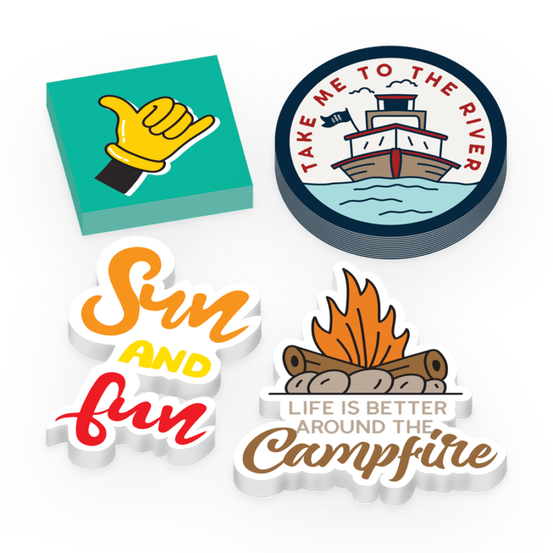 various shapes and sizes of custom printed stickers