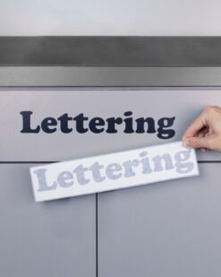 die-cut vinyl letters on cabinet