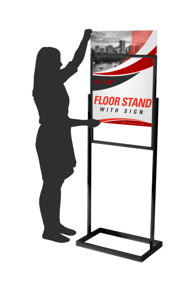 replaceable custom printed floor stand with sign, stable base for businesses restaurants venues or events
